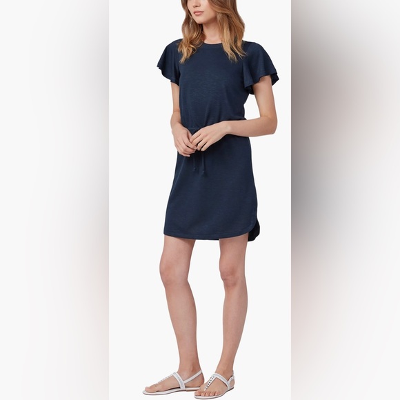 PAIGE Brielle Knit T-Shirt Dress with Flutter Sleeves in Atmosphere - Size L - Picture 3 of 9